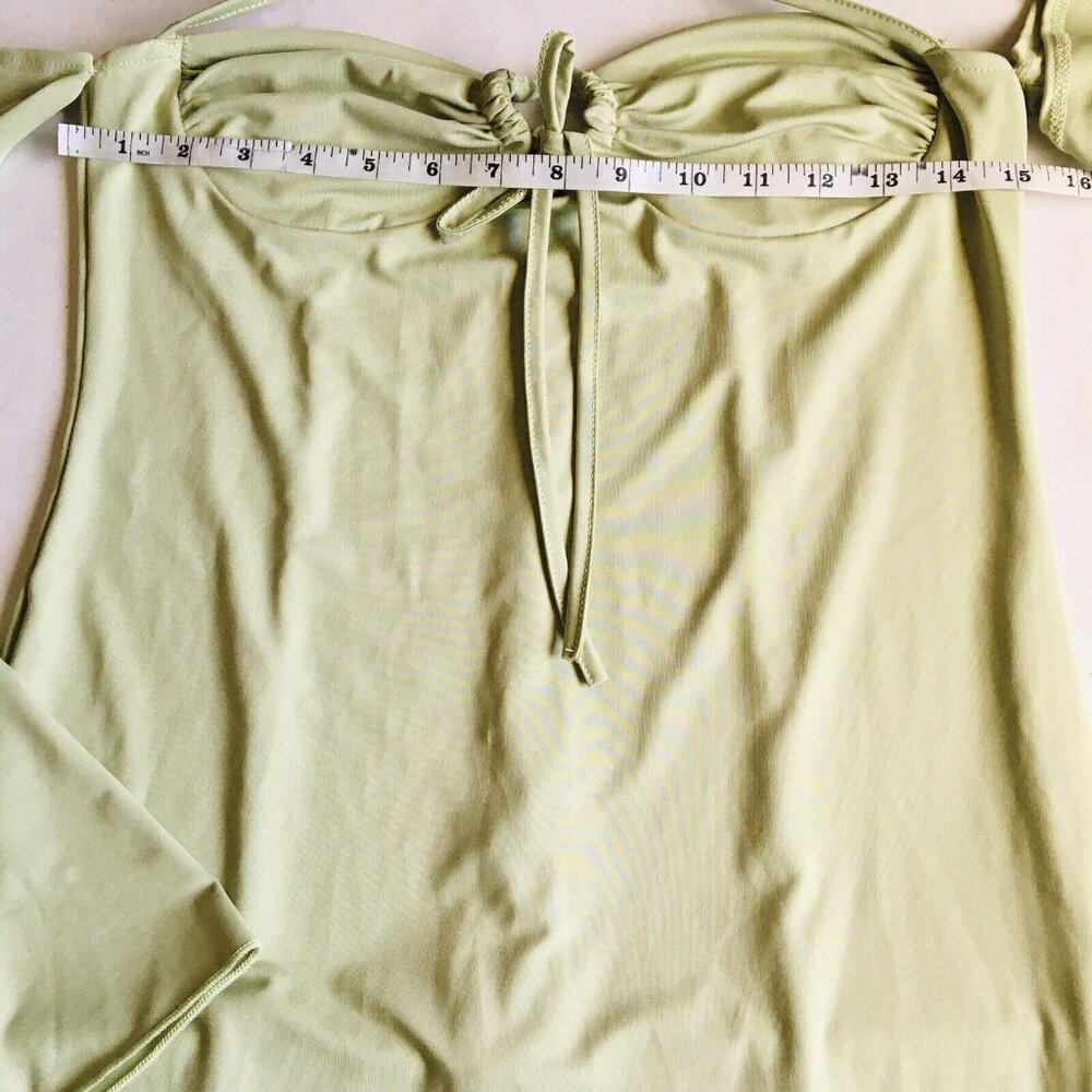 Womens Sexy Halter Bodycon Dress with Sleeve Tie-up Front Midi Size Large Green - Picture 6 of 8